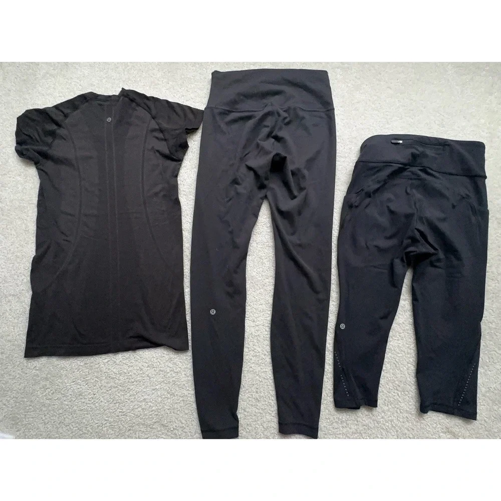 3PC- Lululemon Bundles Black HR Leggings Swiftly Tech Short Sleeve Shirt 8